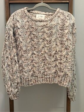 Jessica Simpson Cable Knit Crewneck Sweater - Cream & Brown